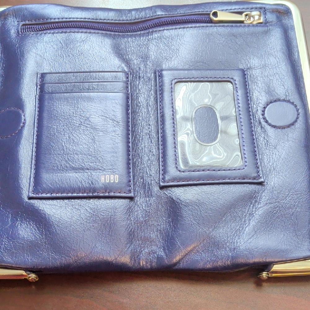 HOBO Deep Navy Leather Card Wallet Clutch with ID Window